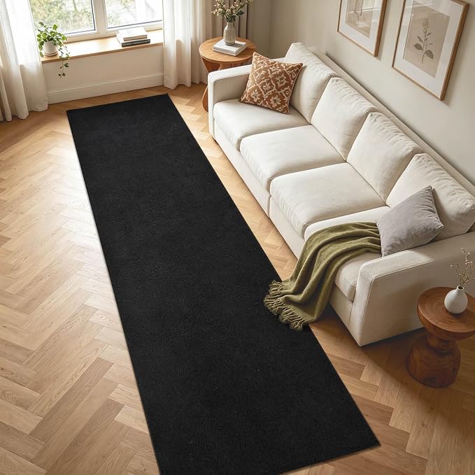 2x10 Black Solid Runner Rug Washable Non-Slip - Image 4