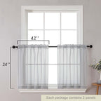 Kitchen Curtains 24 Inch Length Tier 2 Pieces, Light Grey Sheer Curtain Solid - Image 2
