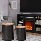 Glitzhome Rustic End Table Set of 2, Farmhouse Galvanized Metal Barrel Ottoman - Image 9