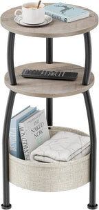 Round Side Table with Storage Basket –Small Space Saving End Table 3-Tier by designyourhome