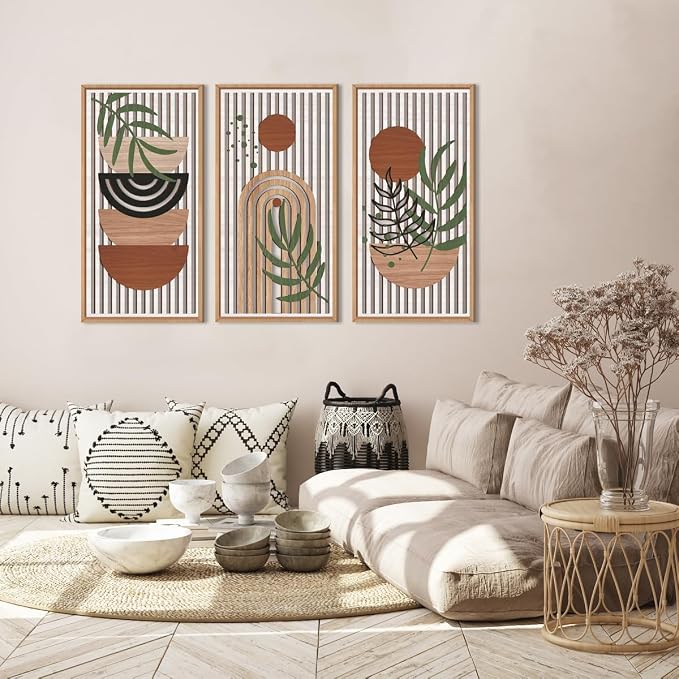 IARTTOP Large Boho Wood Wall Art Framed 16x32 Inch Mid century Modern Wooden - Image 2