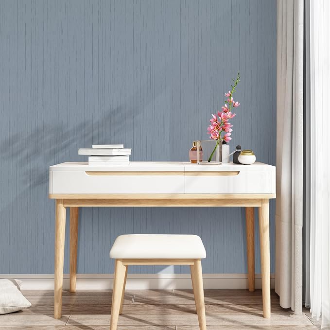 Grasscloth Peel and Stick Wallpaper Grey Blue 15.74" x 472.44" Modern Textured - Image 4