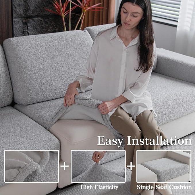OHSIO Couch Cushion Covers for Sectional Sofa, Stretch Soft Sofa Slipcovers - Image 4