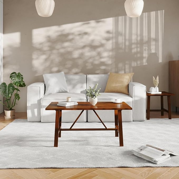 Flash Furniture Eli Farmhouse Trestle Coffee Table, Rustic Solid Wood Coffee - Image 2