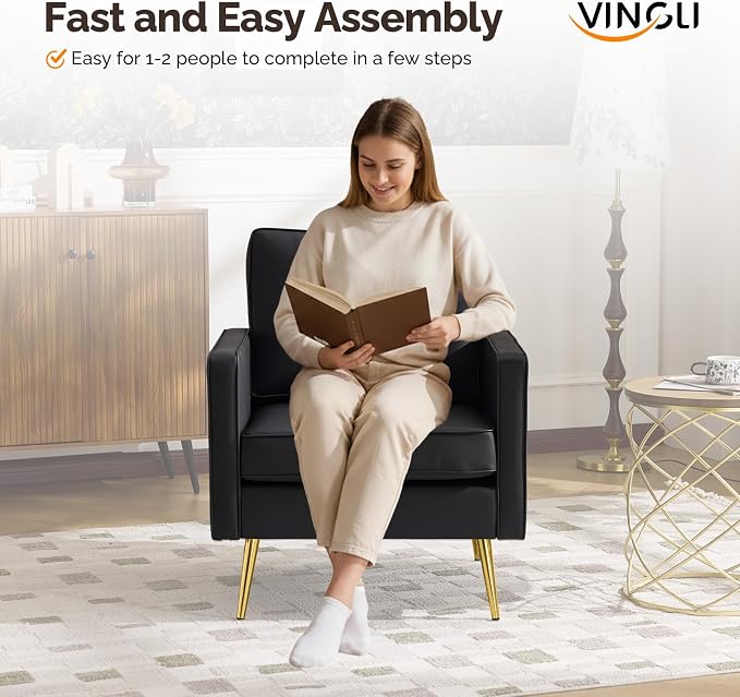 VINGLI Modern PU Leather Accent Chairs Set of 2, Single Sofa Chair - Image 6