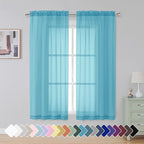 Simplebrand Turquoise Sheer Curtains 63 Inch Length 2 Panels, Rod Pocket Solid by Simplebrand