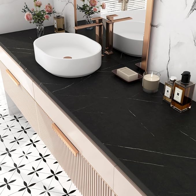 FunStick 36"x200" Black Marble Contact Paper Peel and Stick Countertop Paper - Image 2