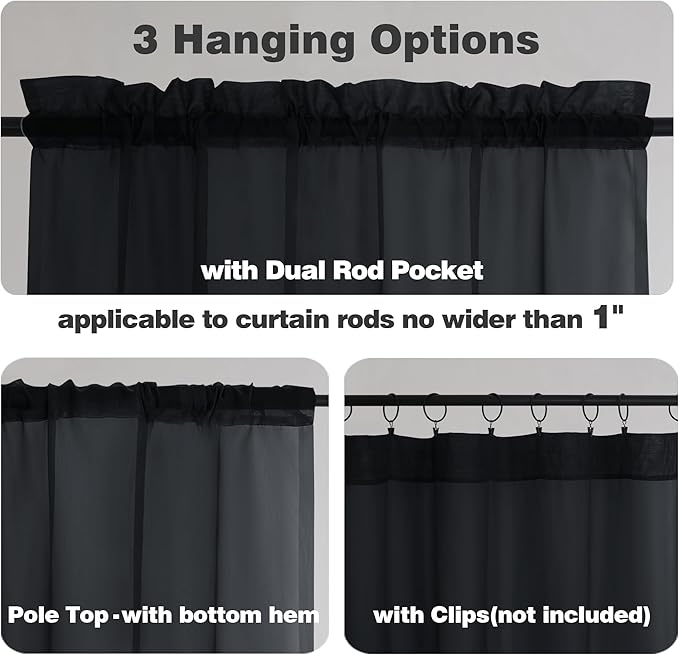 Chyhomenyc Black Sheer Curtains 84 Inches Long 2 Panels | Light Filtering - Image 6