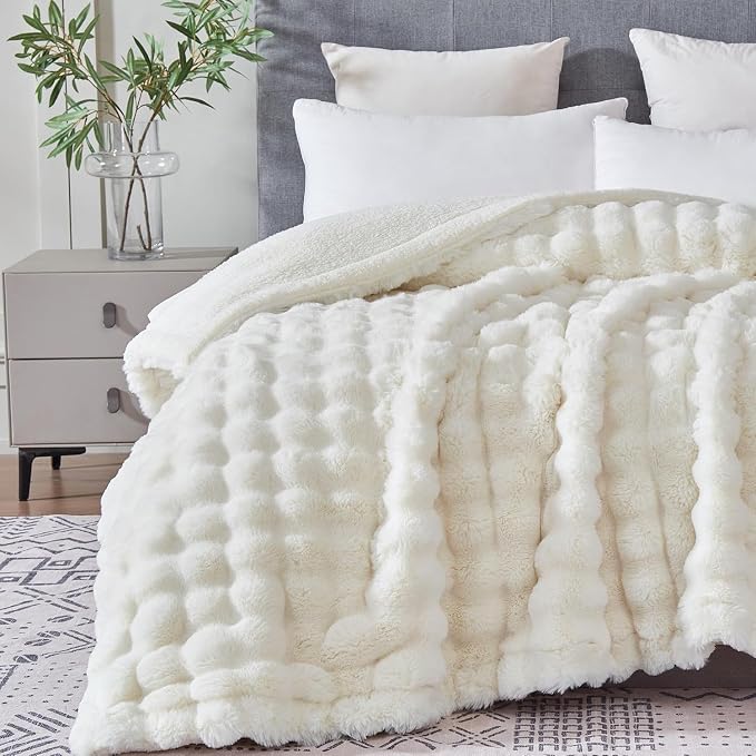 60x80 Inches Ultra-Soft Fuzzy Faux Fur Plush Twin Size Blanket by Serenhom
