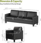 STHOUYN Black Faux Leather 3 Seater Sofa and Accent Chair, Modern Comfy Office - Image 2
