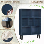 LEYAOYAO Cube Bookshelf 3 Tier Mid-Century Rustic Dark Blue Modern Bookcase - Image 4