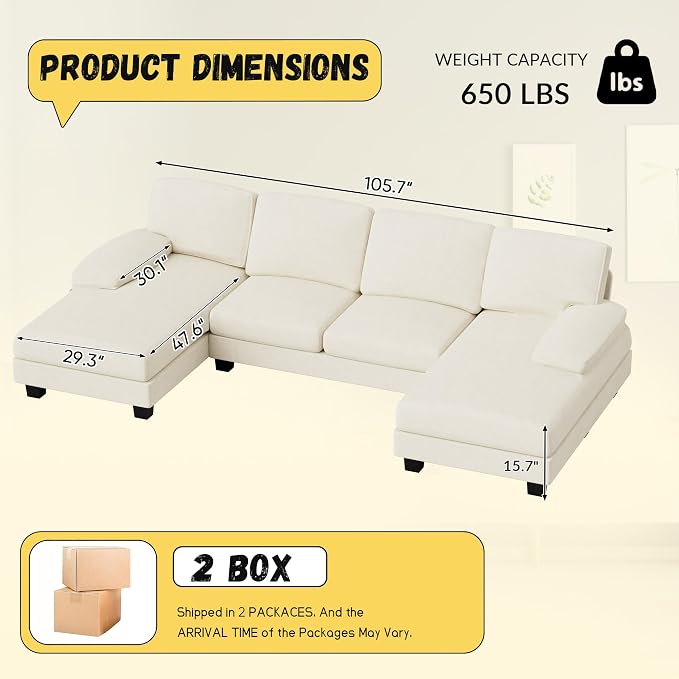 JUMMICO Sectional Couches for Living Room, U Shaped Couch - Image 2