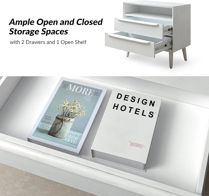 HULALA HOME End Table with Charging Station, Mid-Century Modern 2 Drawer and - Image 6