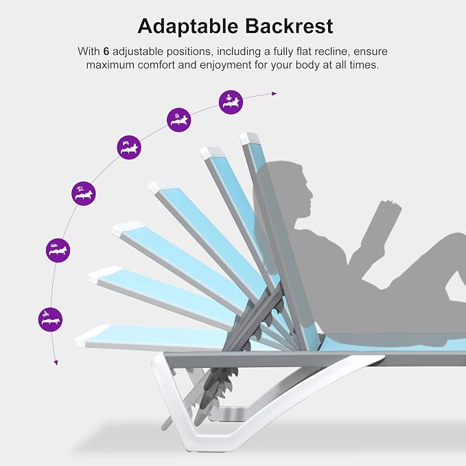 PURPLE LEAF Patio Chaise Lounge Chair Set Outside Aluminum Plastic Stackable - Image 9