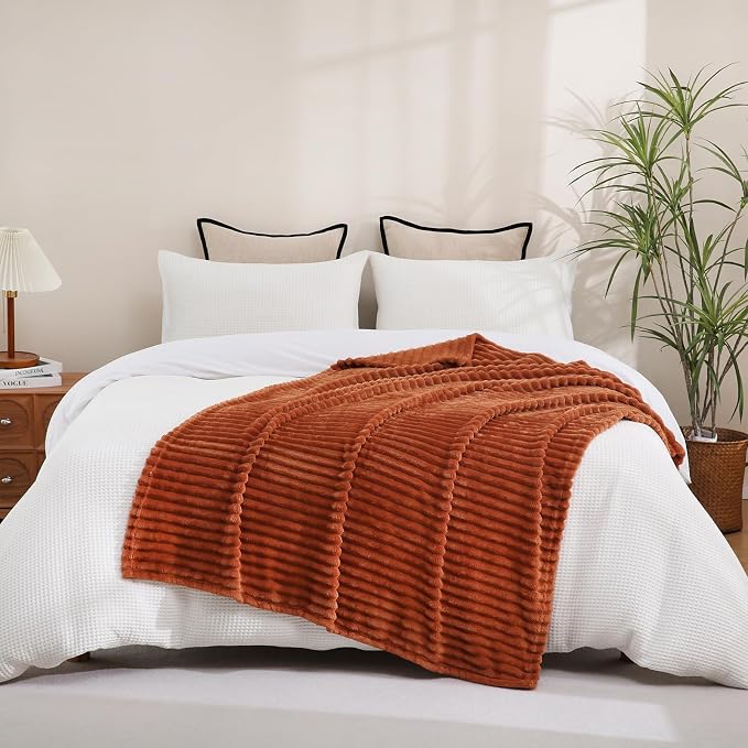 Burnt Orange Fleece Throw Blanket 90”×90” - Image 6
