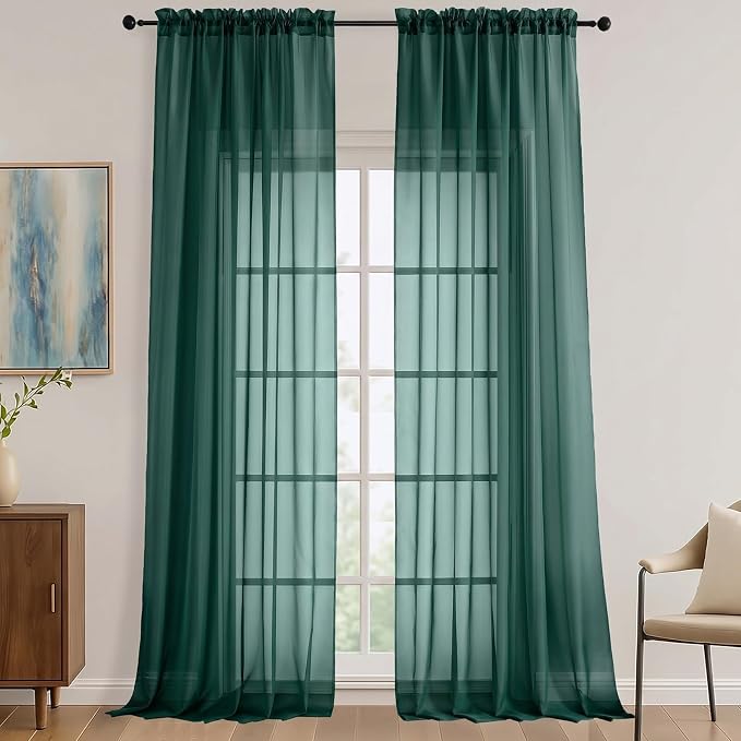 Hunter Green Sheer Curtains 120 Inches Long 2 Panels Set, 59 Inch Extra Wide by OVZME