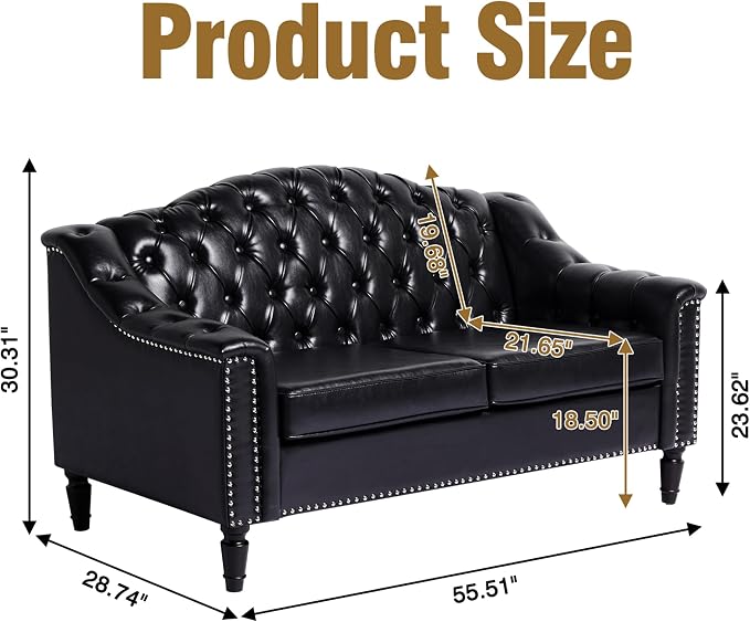 LEVNARY Chesterfield Loveseat Leather, Upholstered Sofa - Image 2