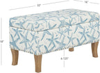 Linon Stephanie Cream and Light Blue Starfish Fully Upholstered Bench - Image 3