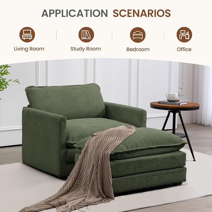 ROWHY Single Armchair with Ottoman, Modern Corduroy Cloud Couch with - Image 6