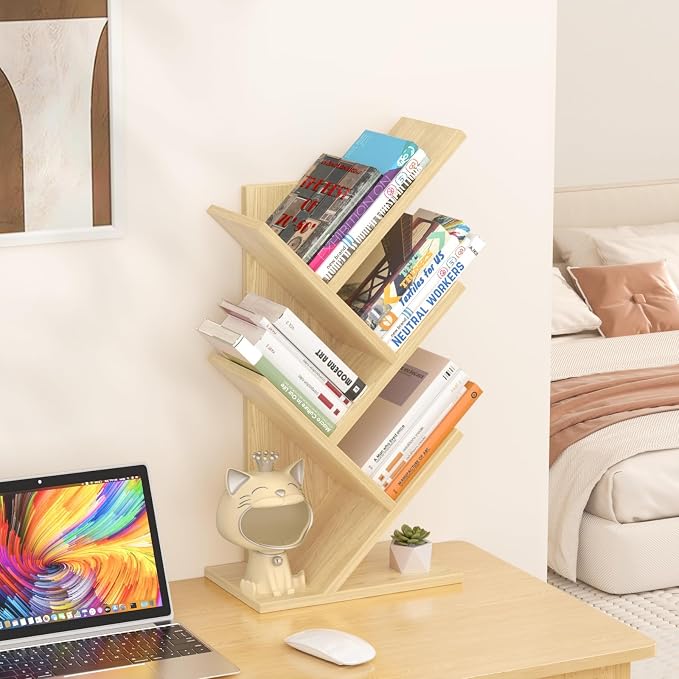 SHEEPAM 5 Tier Tree Book Shelf, Small Desktop Bookshelf - Image 2