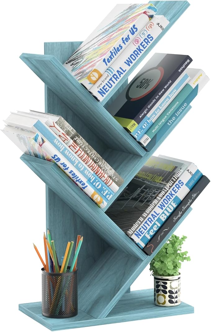 SHEEPAM 5 Tier Tree Book Shelf, Small Desktop Bookshelf by SHEEPAM