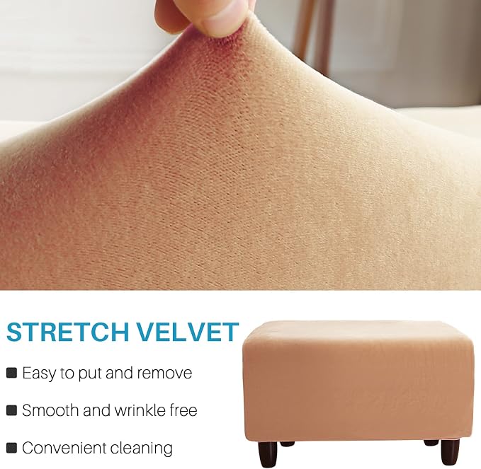 Ottoman Cover, Stretch Rectangle Velvet Ottoman Slipcovers of Foot Stool - Image 3