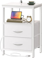 Huuger Nightstand with Charging Station, Side Table with 2 Fabric Drawers by Huuger