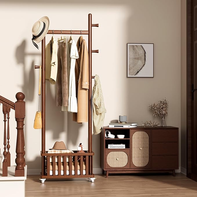 Taitiy Solid Wood Coat Rack Clothes Rack, Coat Rack Freestanding - Image 2