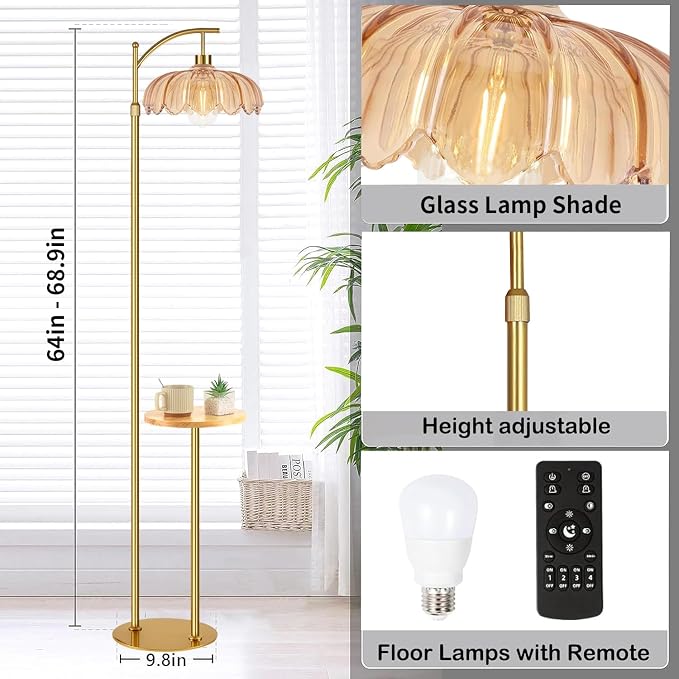 QIYIZM Gold Floor Lamp with Table and Shelves - Image 4