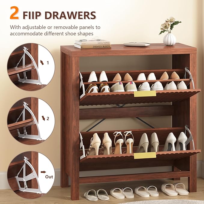 YOMILUVE Shoe Cabinet Storage for Entryway, Fluted Shoe Cabinet - Image 4
