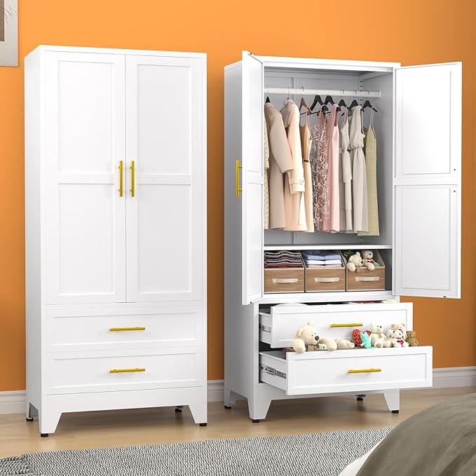 erosoei Metal Armoire Wardrobe Closet, 71 "Metal Clothing Storage Cabinet by erosoei