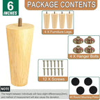 Yaliuliu 6 Inches Round Solid Wood Furniture Legs Set of 4, Natural Wooden - Image 2