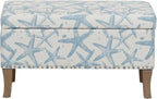 Linon Stephanie Cream and Light Blue Starfish Fully Upholstered Bench - Image 9