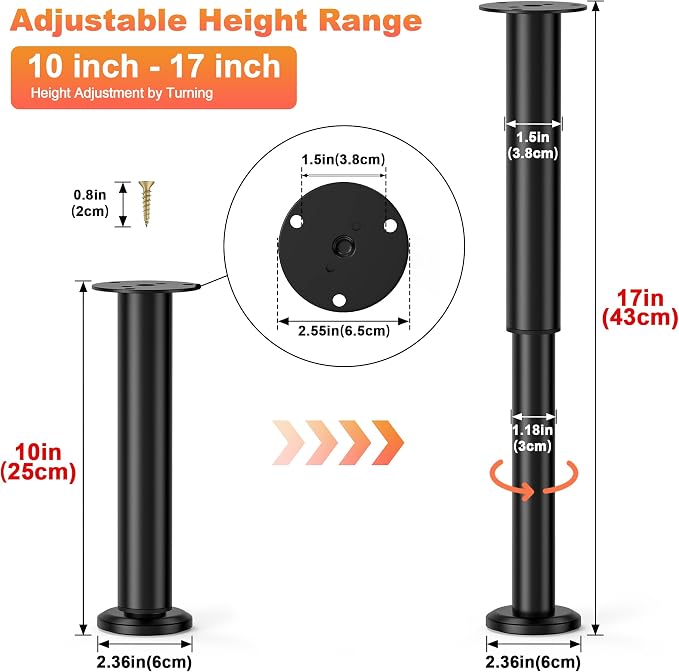 Wlrrcwdttc 4 Pcs Adjustable Bed Center Support Legs 10-17 inch - Image 2