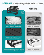 SERWALL 2 Person Patio Glider Bench, HDPE Material Weather-Resistant Swinging - Image 7