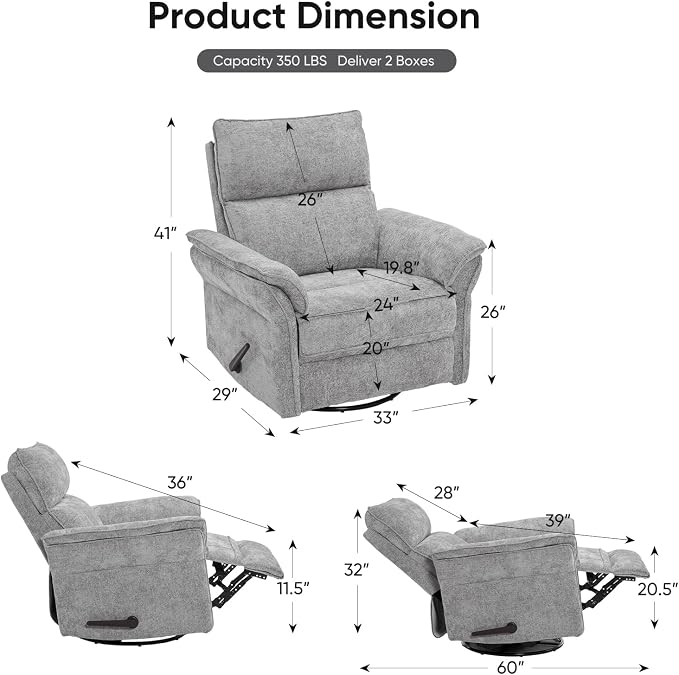 Rocking Chair Nursery with Adjustable Headrest, Manual Swivel Rocker Recliner - Image 3