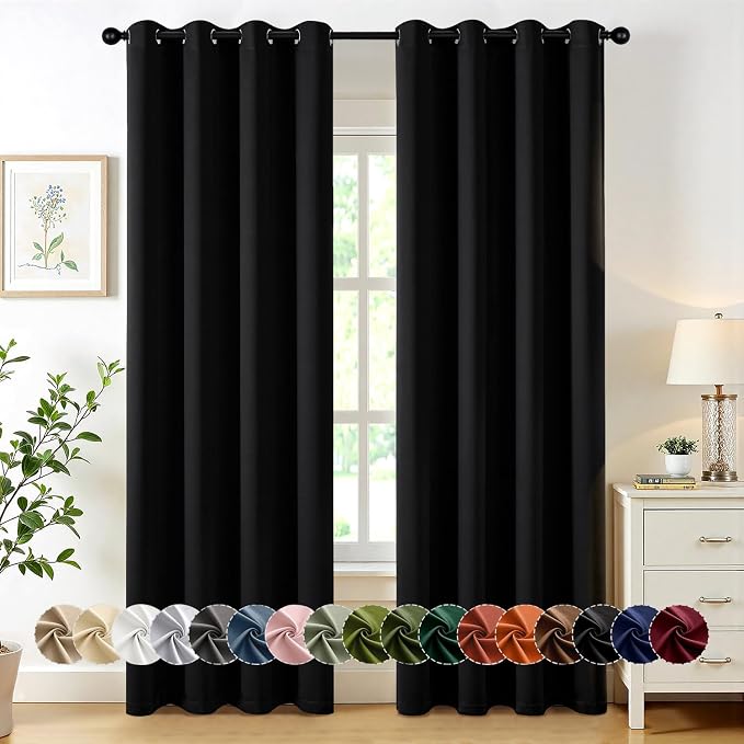 MIULEE Blackout Curtains for Bedroom 2 Panels 50 x 84 Inch Long Black | Thermal by MIULEE