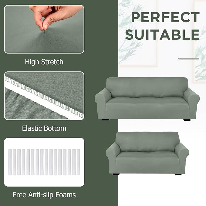 Peryiter 2 Pcs Sofa Covers Couch and Loveseat Covers Set Stretch Sofa Slipcover - Image 4