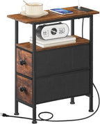 HOOBRO End Table with Charging Station, Narrow Side Table with 2 Fabric Drawers - Image 9