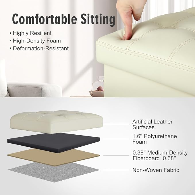 Ottoman with Storage, Slim Tall Foot Rest Stool with Thicker Foam Padded Seat. - Image 5