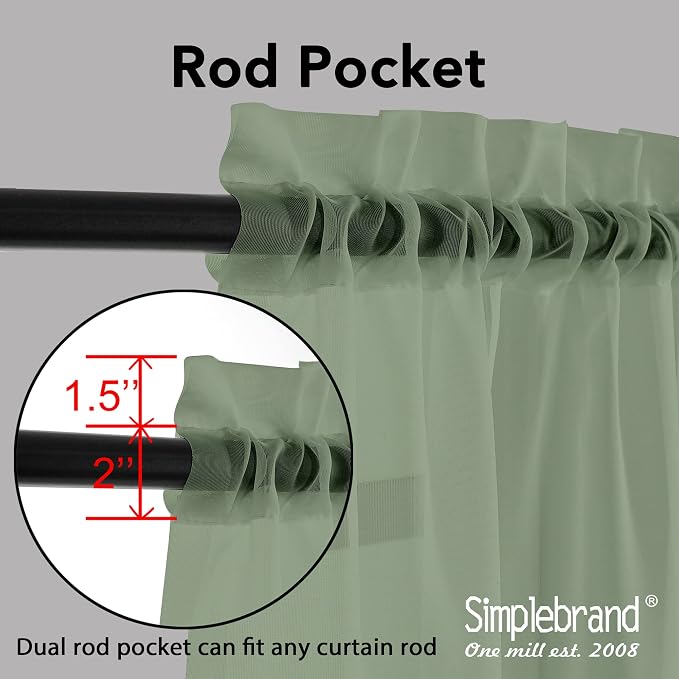 Simplebrand Sage Sheer Curtains 96 Inches Long, Light Filtering Rod Pocket - Image 4