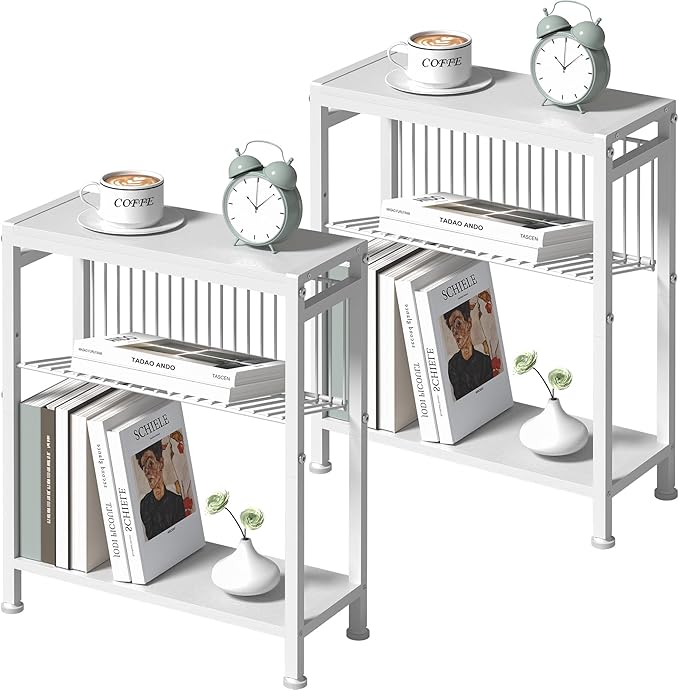 End Table Set of 2 for Small Space, 3-Tier Narrow Side Table by HOME