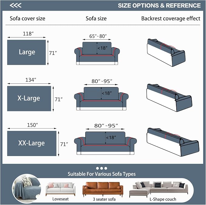 DREAMINGO Modern Minimalism Grayish Blue Couch Cover Sectional Sofa Covers - Image 2