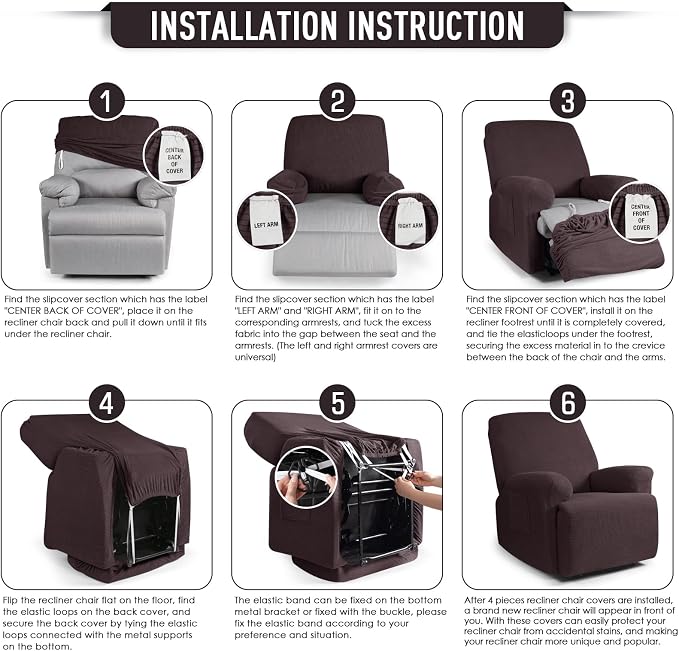 TAOCOCO Recliner Cover 4-Pieces, Recliner Stretch Sofa Slipcover, Recliner - Image 6