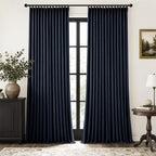 MIULEE Navy Blue Pinch Pleated 100% Blackout Linen Curtains 40x96 Inches | Room by MIULEE