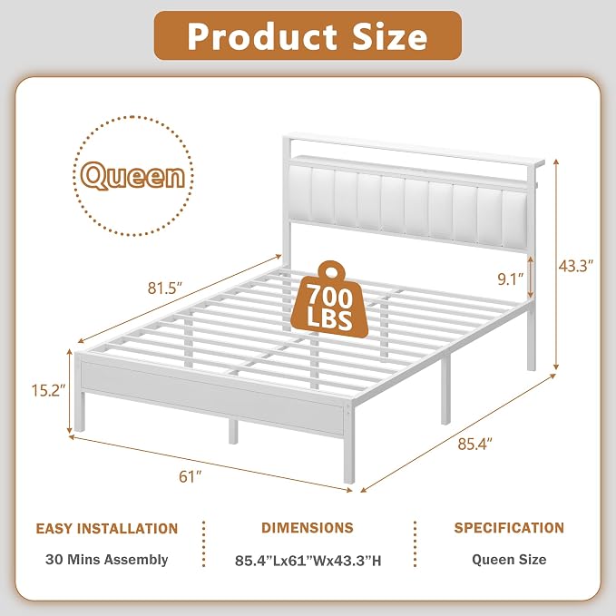Furnulem White Queen Bed Frame - Image 2