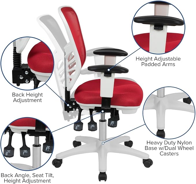 Flash Furniture Nicholas Mid-Back Red Mesh Multifunction Executive Swivel - Image 6