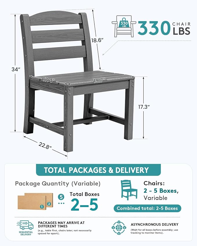 SERWALL Outdoor Armless Dining Chairs Set of 2, All-Weather HDPE Patio Chair - Image 2