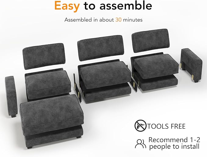 Vipbear 120" Oversized Modular Sectional Sofa, L Shaped Couch Set - Image 4