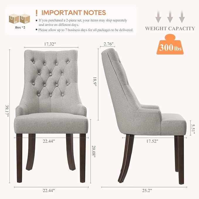 COLAMY Fabric Side Dining Chairs Set of 4, Wingback Upholstered Dining Room - Image 2